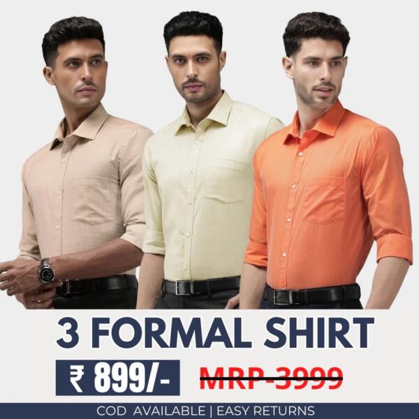 Combo Pack of 3 Men's Formal Shirts - Stylish & Versatile Collection