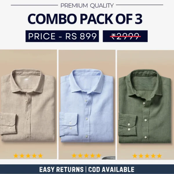 Combo Pack of 3 Men's Formal Shirts - Stylish & Versatile Collection