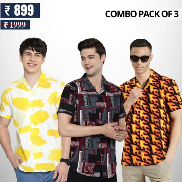 Pack Of 3 Trendy Print Half Sleeve Shirts - Men's Casual Wear