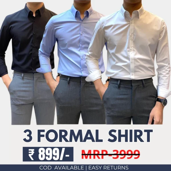 Combo Pack of 3 Men's Formal Shirts - Stylish & Versatile Collection