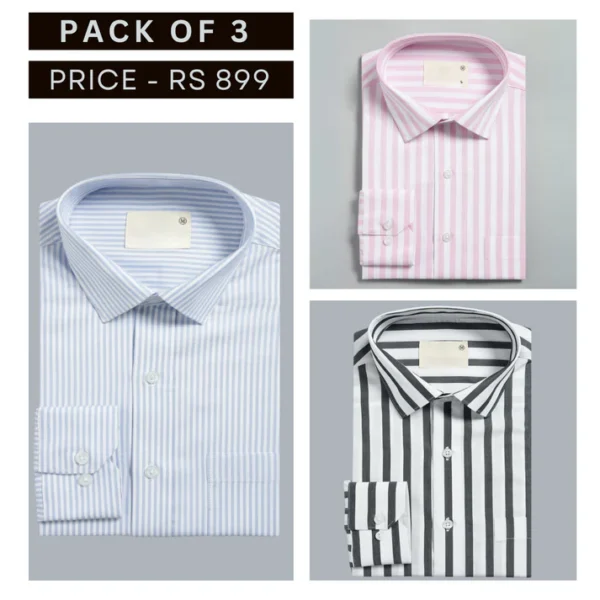 Combo Pack of 3 Men's Formal Shirts - Stylish & Versatile Collection
