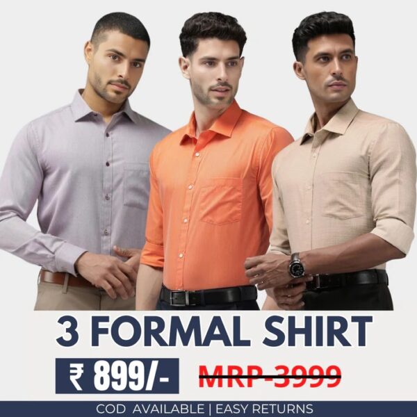 Combo Pack of 3 Men's Formal Shirts - Stylish & Versatile Collection