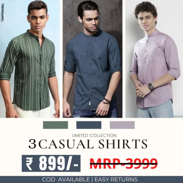 Stylish Branded Casual Shirts with Full Sleeves and Chinese Collar