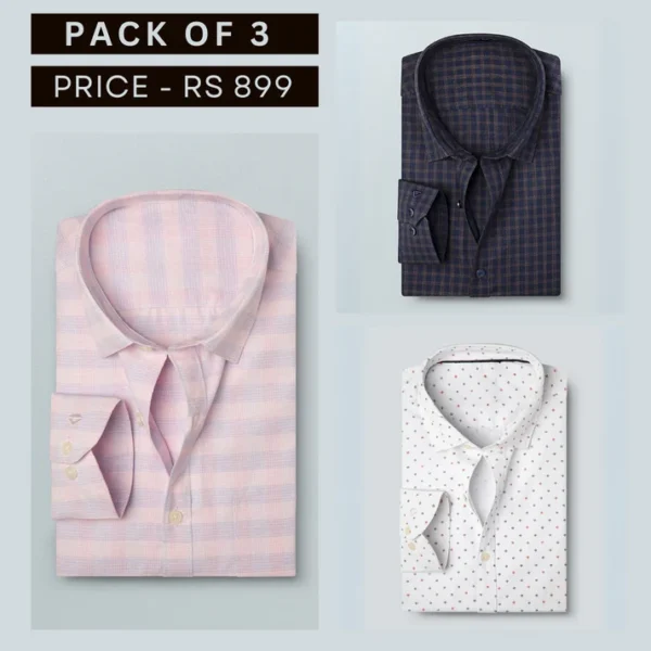 Combo Pack of 3 Men's Formal Shirts - Stylish & Versatile Collection