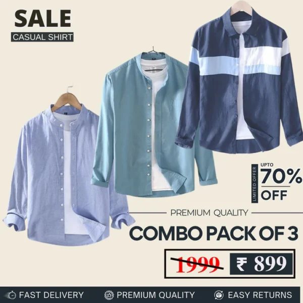 Combo Pack 3 Sets of Men's Casual Cotton Shirt