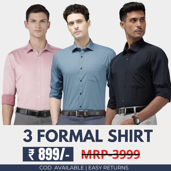 Combo Pack of 3 Men's Formal Shirts - Stylish & Versatile Collection