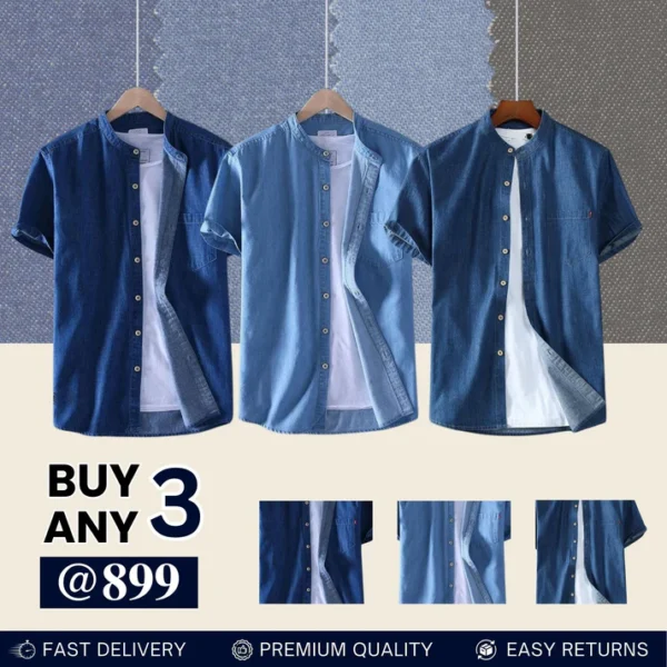 Casual Denim Half Shirt For Men